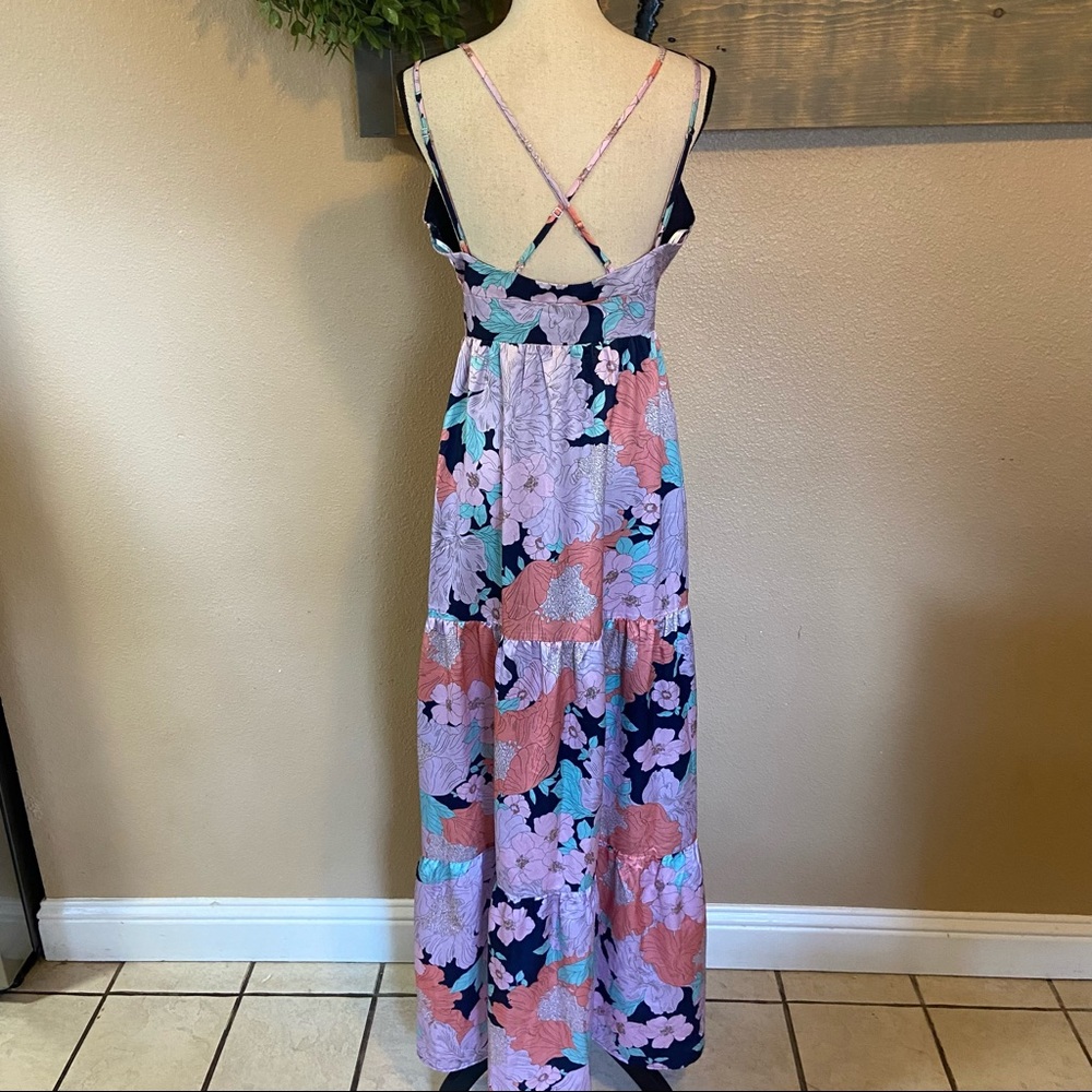 Lulus Dreamy Blooms Navy Blue Multi Floral Print Tiered Maxi Dress - Picture 5 of 15